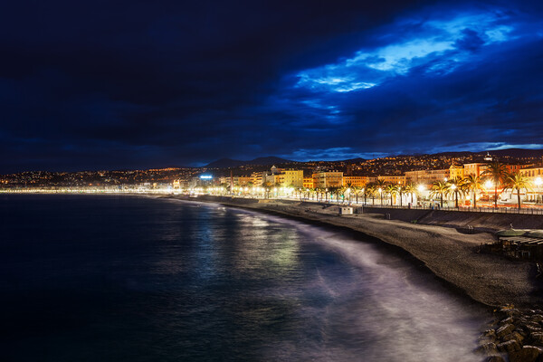 City of Nice Skyline at Night in France Picture Board by Artur Bogacki