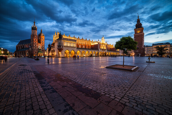 Krakow Old Town Main Square At Dusk Picture Board by Artur Bogacki