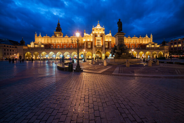 Krakow Main Square At Night In Poland Picture Board by Artur Bogacki