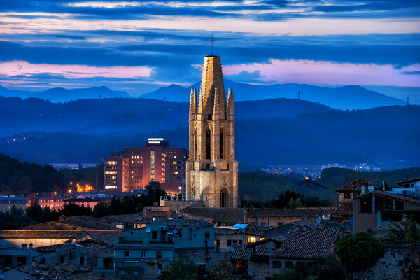 Sant Feliu Basilica Tower at Dusk in Girona Picture Board by Artur Bogacki