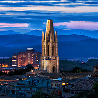Buy canvas prints of Sant Feliu Basilica Tower at Dusk in Girona by Artur Bogacki