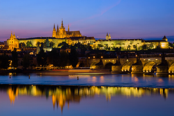 Prague Castle Evening River View In Czechia Picture Board by Artur Bogacki