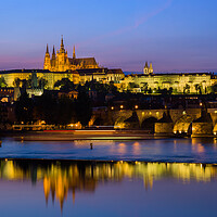 Buy canvas prints of Prague Castle Evening River View In Czechia by Artur Bogacki