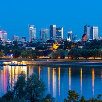 Buy canvas prints of Warsaw Skyline Evening River View In Poland by Artur Bogacki