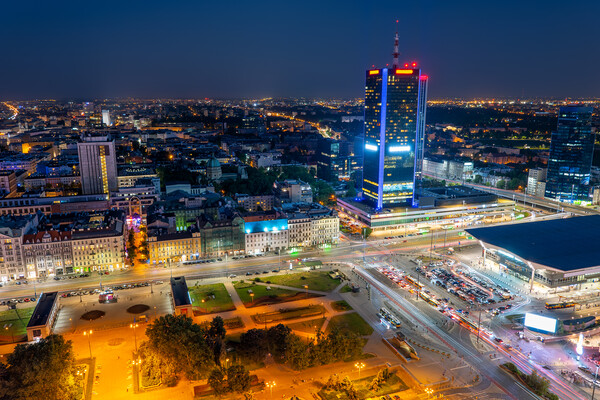 City of Warsaw in Poland by Night Picture Board by Artur Bogacki