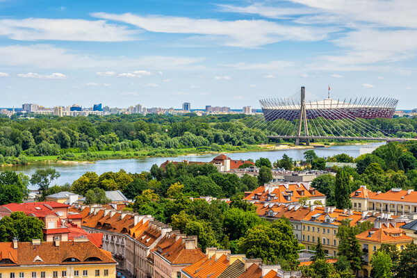 Warsaw Cityscape Along Vistula River Picture Board by Artur Bogacki