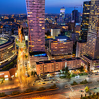 Buy canvas prints of Warsaw City Downtown By Night In Poland by Artur Bogacki