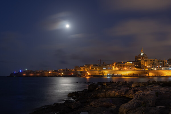 Valletta Skyline From Manoel Island At Night Picture Board by Artur Bogacki