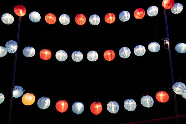 Traditional Chinese Lanterns Illuminated At Night Picture Board by Artur Bogacki