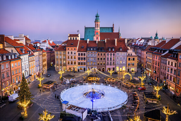 Old Town Square With Ice Rink In Warsaw  Picture Board by Artur Bogacki