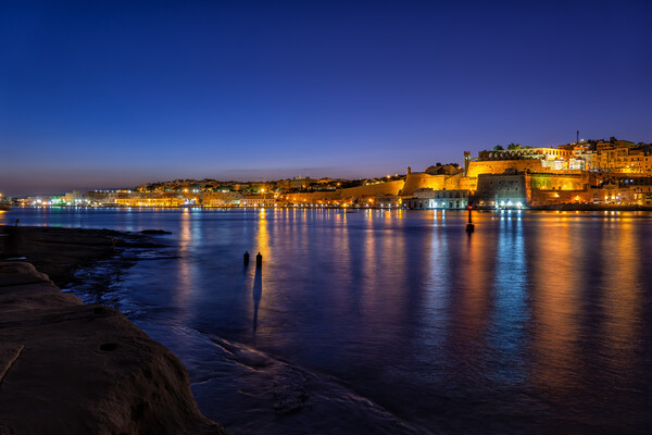 Valletta Night City Skyline Sea View In Malta Picture Board by Artur Bogacki