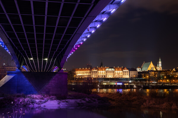 Bridge And The City By Night In Warsaw Picture Board by Artur Bogacki