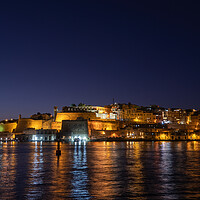 Buy canvas prints of City Of Valletta Night Sea View In Malta by Artur Bogacki