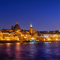 Buy canvas prints of Valletta City Skyline At Night In Malta by Artur Bogacki