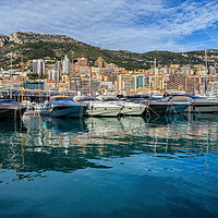 Buy canvas prints of Monaco Principality Yacht Harbour And City Skyline by Artur Bogacki