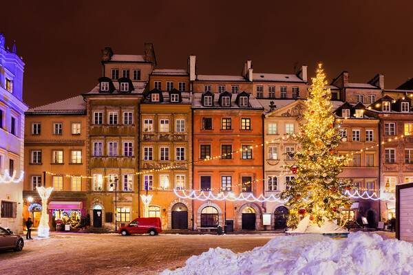Winter Night In City Of Warsaw During Christmas Holiday Picture Board by Artur Bogacki