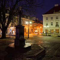 Buy canvas prints of New Town Square In Warsaw City By Night by Artur Bogacki