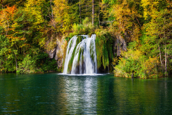 Plitvice Lakes Autumn Landscape With Waterfall Picture Board by Artur Bogacki
