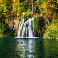 Buy canvas prints of Plitvice Lakes Autumn Landscape With Waterfall by Artur Bogacki