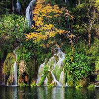 Buy canvas prints of Autumn Landscape With Waterfall In Plitvice Lakes by Artur Bogacki