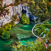 Buy canvas prints of Plitvice Lakes National Park Autumn Landscape in Croatia by Artur Bogacki