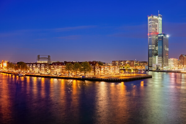 Rotterdam City Skyline Night River View Picture Board by Artur Bogacki