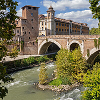 Buy canvas prints of Pons Fabricius and Tiber Island in Rome by Artur Bogacki