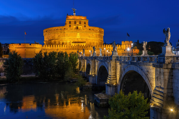 Castle and Bridge in Rome at Night Picture Board by Artur Bogacki