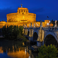 Buy canvas prints of Castle and Bridge in Rome at Night by Artur Bogacki