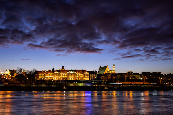 Warsaw City Skyline Twilight River View Picture Board by Artur Bogacki