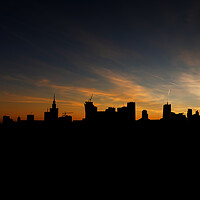 Buy canvas prints of Warsaw Skyline Silhouette At Sunset by Artur Bogacki