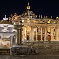 Buy canvas prints of St Peter Basilica and Fountain in Vatican at Night by Artur Bogacki