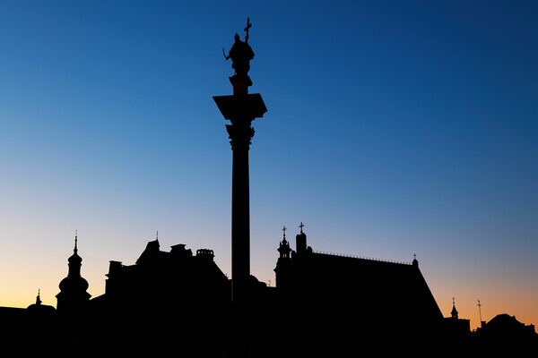 Warsaw Old Town Silhouette Skyline At Dusk Picture Board by Artur Bogacki