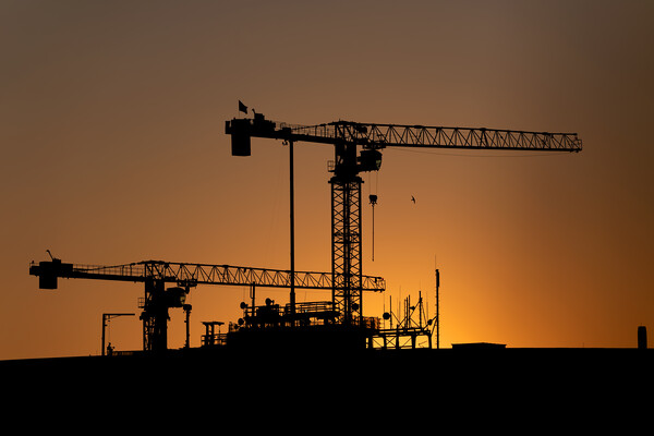 Cranes Silhouette Against Sunset Sky Picture Board by Artur Bogacki
