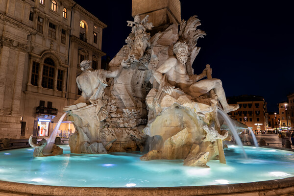 Fiumi Fountain at Night in Rome Picture Board by Artur Bogacki