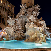 Buy canvas prints of Fiumi Fountain at Night in Rome by Artur Bogacki
