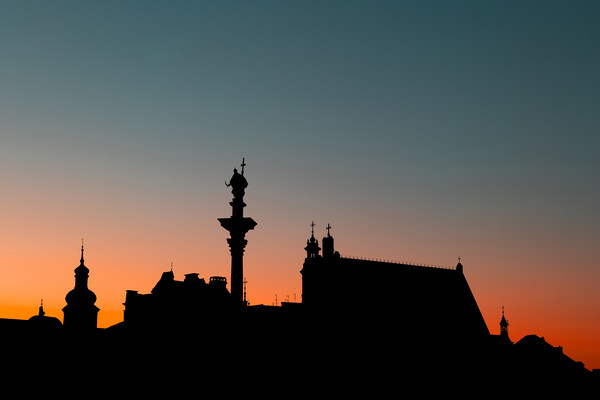 Old Town Of Warsaw Twilight Silhouette Picture Board by Artur Bogacki