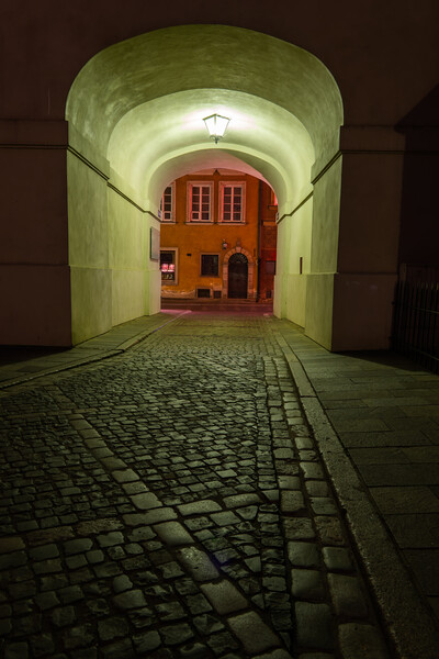 Empty Cobbled Street In City By Night Picture Board by Artur Bogacki