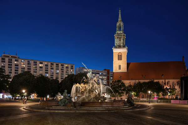 Neptune Fountain And St Mary Church In Berlin Picture Board by Artur Bogacki