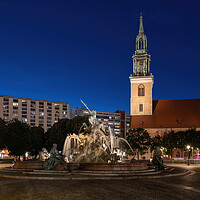 Buy canvas prints of Neptune Fountain And St Mary Church In Berlin by Artur Bogacki