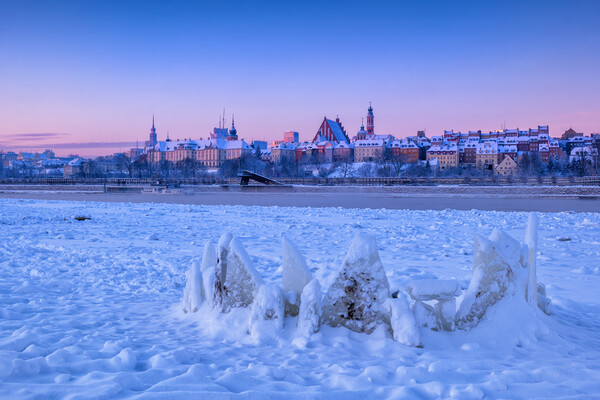 Winter Dawn At River Shore In Warsaw Picture Board by Artur Bogacki