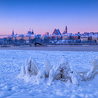 Buy canvas prints of Winter Dawn At River Shore In Warsaw by Artur Bogacki