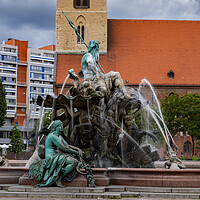 Buy canvas prints of Neptune Fountain and St Mary Church by Artur Bogacki