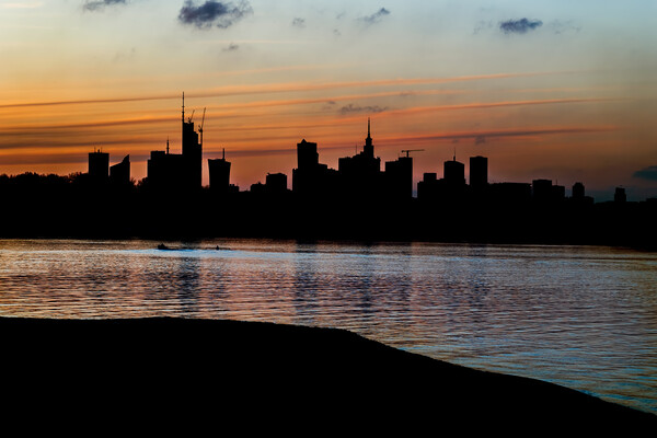 City Of Warsaw Twilight Silhouette Picture Board by Artur Bogacki