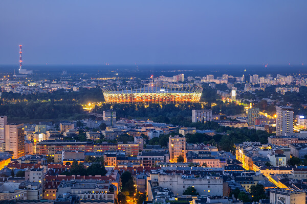 Warsaw Cityscape In The Evening Picture Board by Artur Bogacki