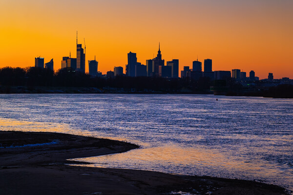 Sunset Skyline River View Of Warsaw In Poland Picture Board by Artur Bogacki
