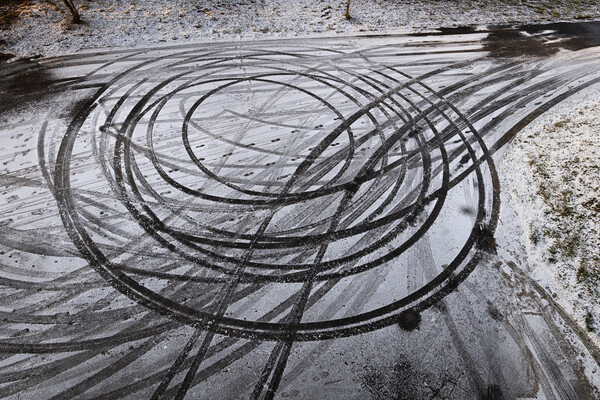 Car Drift Skid Marks In Winter  Picture Board by Artur Bogacki