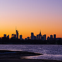 Buy canvas prints of Warsaw City Twilight River View In Poland by Artur Bogacki
