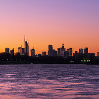 Buy canvas prints of Warsaw City River View Skyline At Dusk by Artur Bogacki