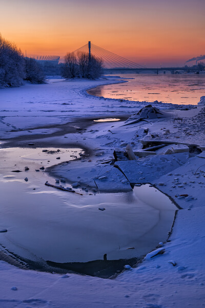 Winter Dawn By The Vistula River In Warsaw Picture Board by Artur Bogacki